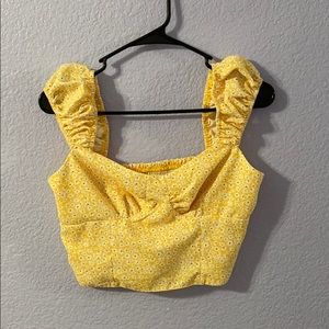 Yellow Floral Fitted Tank Top